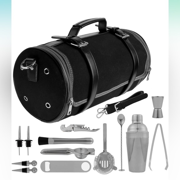 Fine Homes Bartender Bag Travel Tool Set and Kit - Cocktail Barware Roll Bag